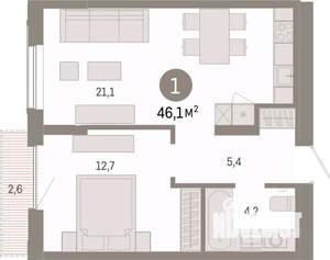 1-к квартира, вторичка, 46м2, 10/17 этаж
