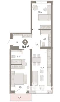 2-к квартира, вторичка, 77м2, 5/7 этаж