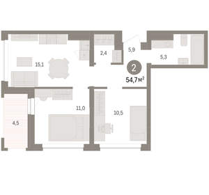 2-к квартира, вторичка, 55м2, 2/8 этаж