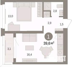 1-к квартира, вторичка, 40м2, 4/7 этаж