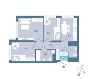 2-к квартира, вторичка, 54м2, 11/25 этаж