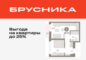1-к квартира, вторичка, 34м2, 17/25 этаж