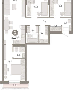 3-к квартира, вторичка, 80м2, 7/17 этаж