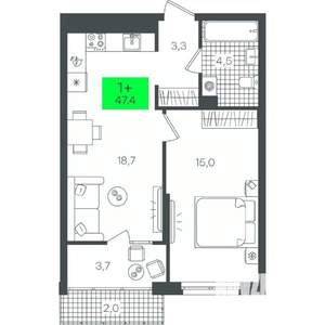 1-к квартира, строящийся дом, 47м2, 5/21 этаж