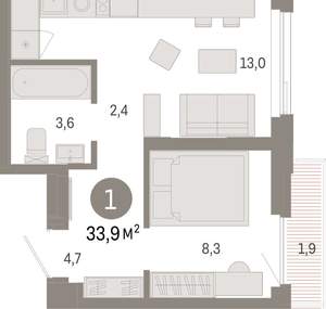 1-к квартира, вторичка, 34м2, 10/25 этаж