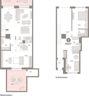 2-к квартира, вторичка, 171м2, 1/8 этаж