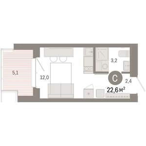 Студия квартира, вторичка, 23м2, 6/11 этаж