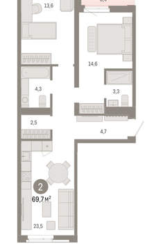 2-к квартира, вторичка, 70м2, 9/25 этаж