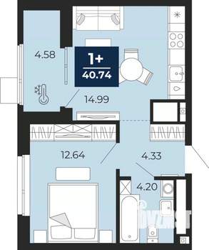 1-к квартира, вторичка, 41м2, 8/23 этаж