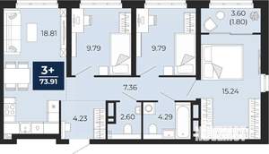 3-к квартира, вторичка, 74м2, 8/21 этаж