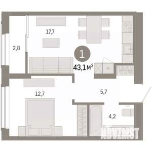 1-к квартира, вторичка, 43м2, 13/17 этаж