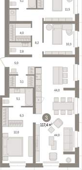 3-к квартира, вторичка, 117м2, 2/16 этаж