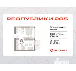 1-к квартира, вторичка, 35м2, 6/9 этаж