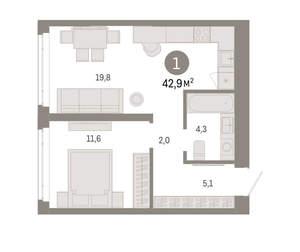 1-к квартира, вторичка, 43м2, 10/25 этаж