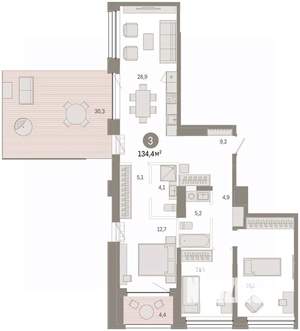 3-к квартира, вторичка, 134м2, 5/8 этаж