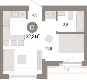 Студия квартира, вторичка, 32м2, 9/9 этаж