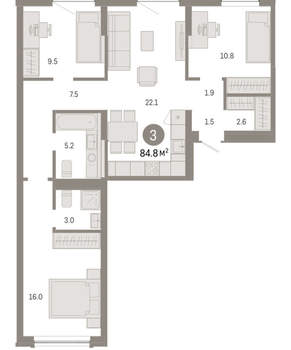 3-к квартира, вторичка, 85м2, 3/8 этаж