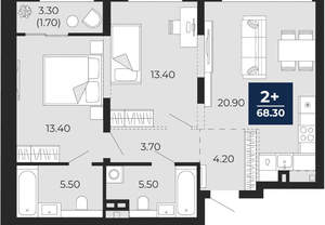 2-к квартира, вторичка, 68м2, 2/24 этаж