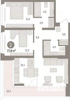2-к квартира, вторичка, 78м2, 13/16 этаж