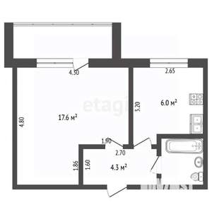 1-к квартира, вторичка, 31м2, 2/5 этаж