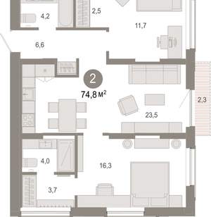 2-к квартира, вторичка, 75м2, 5/17 этаж