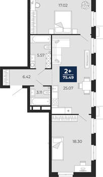 2-к квартира, вторичка, 75м2, 2/24 этаж