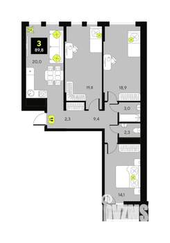 3-к квартира, вторичка, 90м2, 7/13 этаж