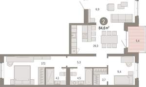 2-к квартира, вторичка, 85м2, 4/11 этаж
