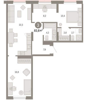 3-к квартира, вторичка, 84м2, 9/17 этаж