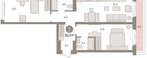 2-к квартира, вторичка, 81м2, 6/16 этаж