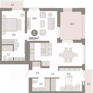 2-к квартира, вторичка, 101м2, 8/9 этаж