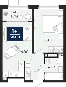 1-к квартира, вторичка, 40м2, 17/23 этаж