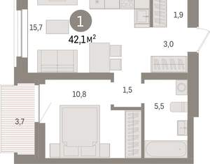 1-к квартира, вторичка, 42м2, 5/10 этаж