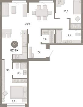 2-к квартира, вторичка, 82м2, 3/17 этаж