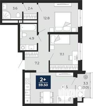 2-к квартира, вторичка, 60м2, 10/16 этаж