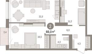 2-к квартира, вторичка, 66м2, 14/17 этаж