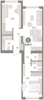 2-к квартира, вторичка, 68м2, 3/8 этаж