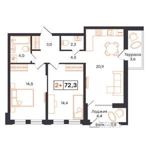 2-к квартира, строящийся дом, 72м2, 5/17 этаж