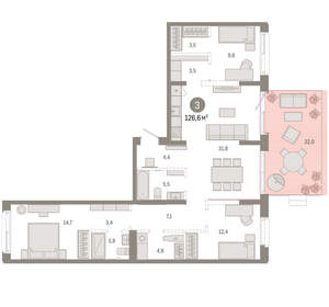 3-к квартира, вторичка, 127м2, 2/11 этаж