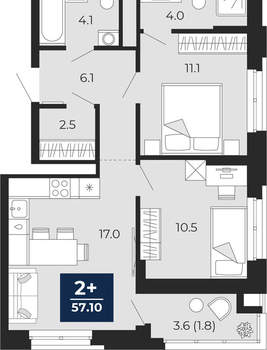 2-к квартира, вторичка, 57м2, 8/16 этаж