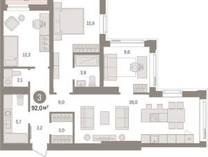 3-к квартира, вторичка, 92м2, 21/25 этаж