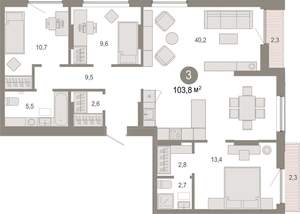 3-к квартира, вторичка, 104м2, 7/17 этаж