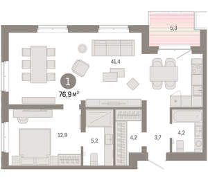 1-к квартира, вторичка, 77м2, 7/11 этаж