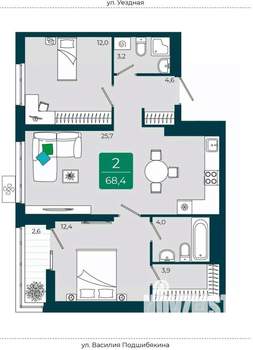 2-к квартира, вторичка, 68м2, 11/16 этаж