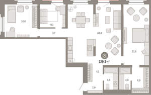 3-к квартира, вторичка, 129м2, 5/16 этаж