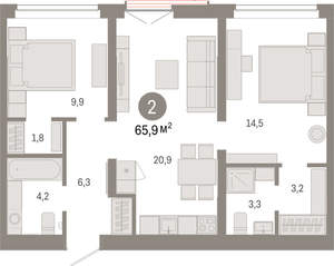 2-к квартира, вторичка, 66м2, 8/16 этаж