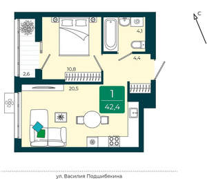 1-к квартира, вторичка, 42м2, 5/16 этаж
