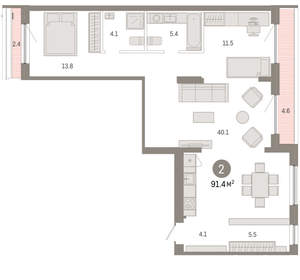 2-к квартира, вторичка, 91м2, 7/8 этаж