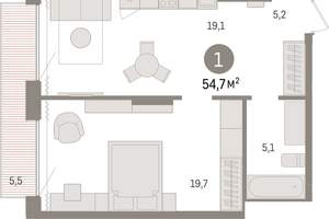 1-к квартира, вторичка, 55м2, 16/17 этаж