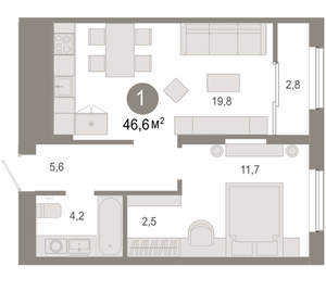 1-к квартира, вторичка, 47м2, 17/17 этаж